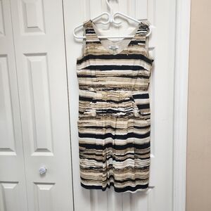 [12] DKNYC Dress Size 12 Black Tan Cream Fit & Flare Pockets Mini or Kne…